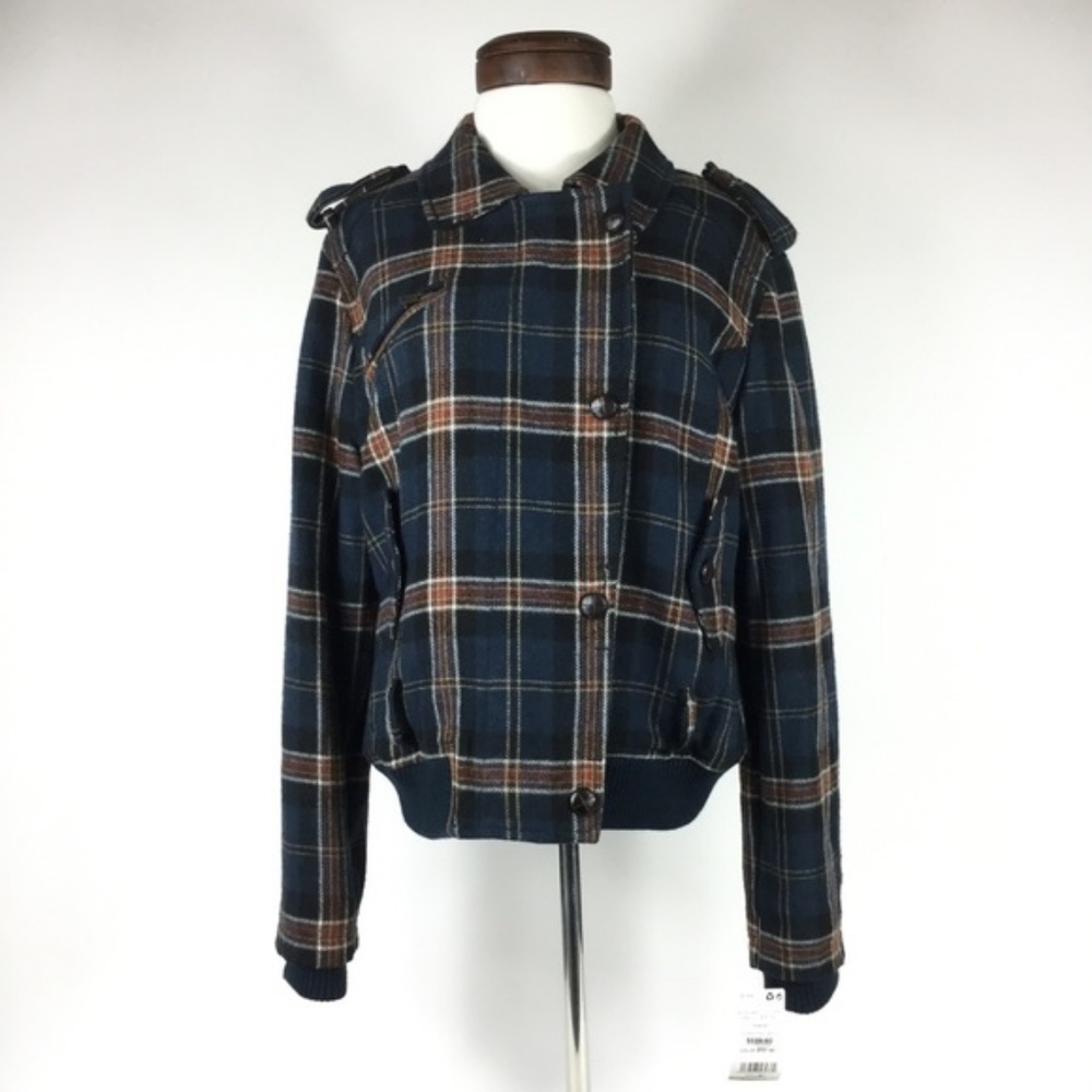 Mango Plaid Heavy Wool Jacket Size L